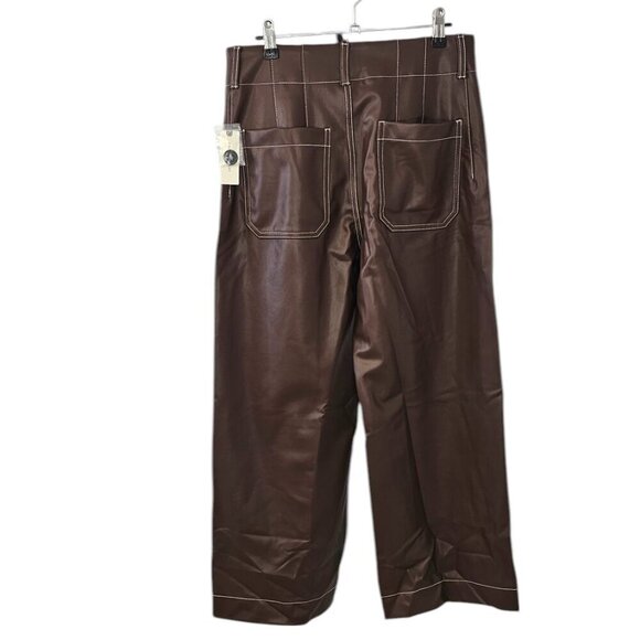 Anthropologie Maeve The Colette Faux-Leather Top-Stitch Crop Wide-Leg Pants, 29 - Picture 2 of 10